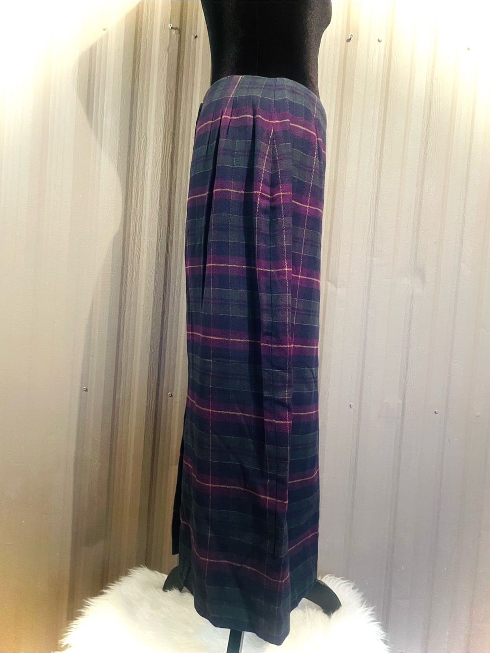 VTG Talbots Long Faux Wrap Skirt Green Purple Plaid Flannel Maxi sz 12 - Picture 8 of 14